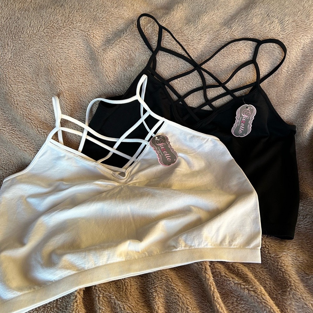 New with tags pair of crop camisoles with cross cross detail